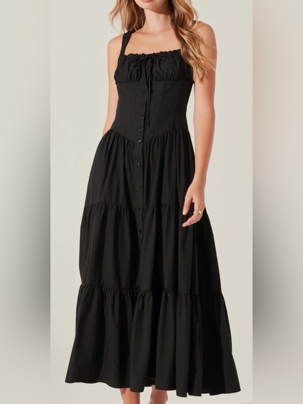 Astr Black Tiered Button-Front Maxi Dress